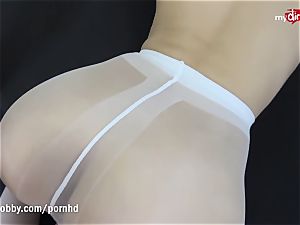 German puss in tights gets jammed and creamed